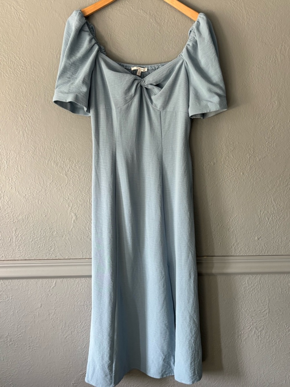 Zoe & Claire Blue Twist Front Midi Dress Puff Sleeve Square Neck Size S